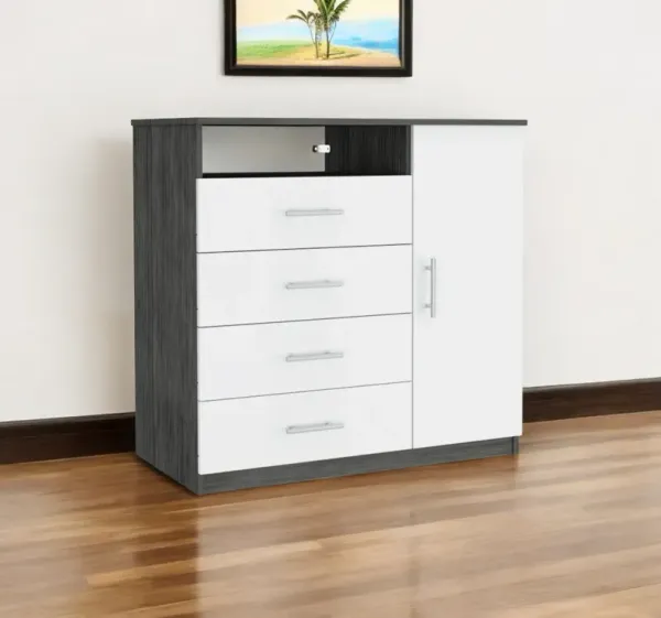 Four Drawer Combo Dresser With Open Shelf - White And Gray