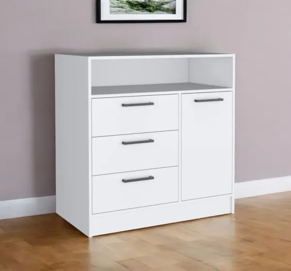 Three Drawer Combo Dresser With Open Shelf - White