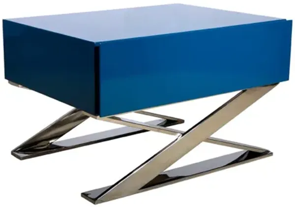 Contemporary Nightstand - Blue And Chrome