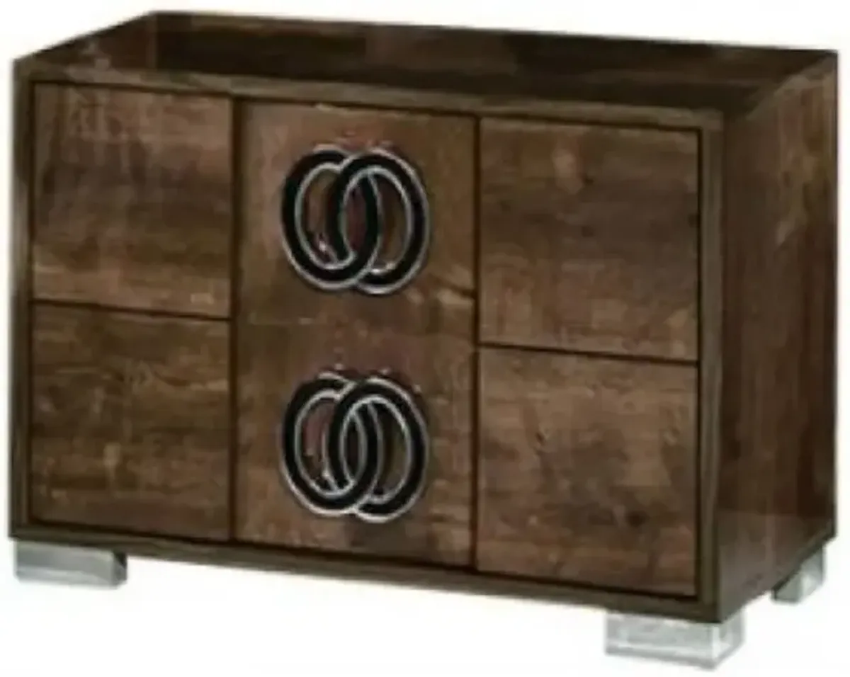 MDF Veneer And Chrome Nightstand - Dark Brown