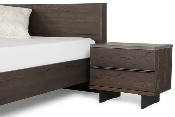 Wood And Metal Nightstand - Dark Aged Oak