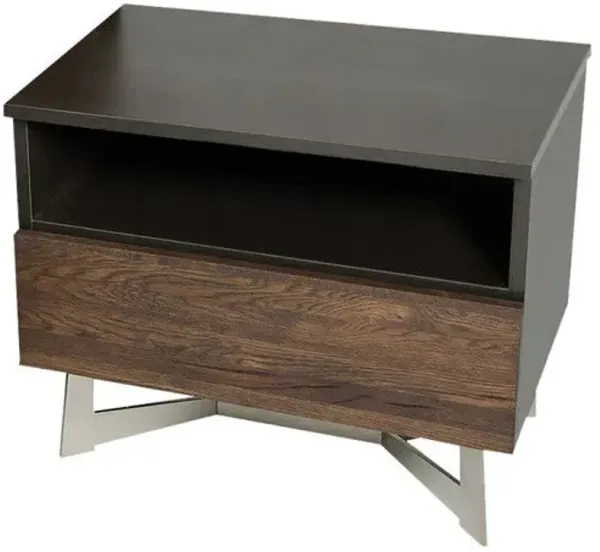 Veneer Steel And Wood Nightstand - Dark Aged Oak
