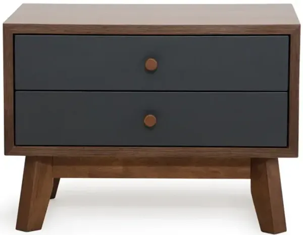 Mid Century Mod Finish 2 Drawer Nightstand - Dark Gray And Walnut