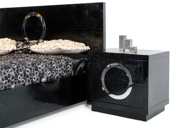 Lacquer Faux Crocodile 2 Drawer Nightstand - Croc Black