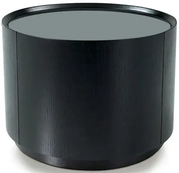 Veneer And Glass Nightstand With A Drawer - Dark Oak