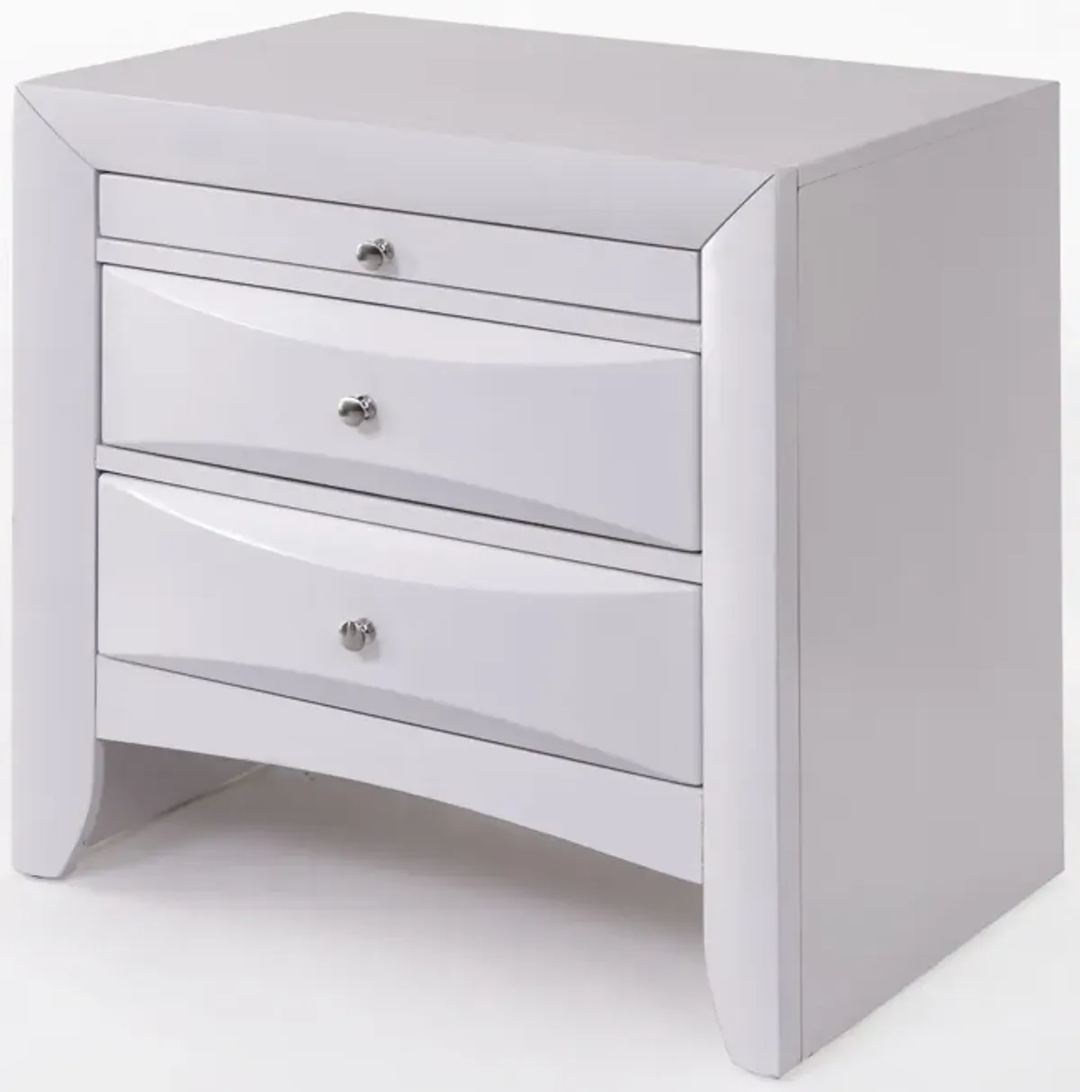 Elegant 3 Drawer Nightstand - White