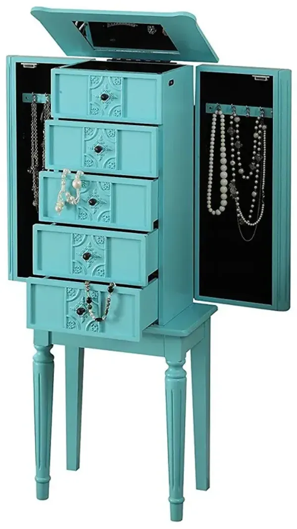 Five Drawer Mirrored Nightstand - Light Blue
