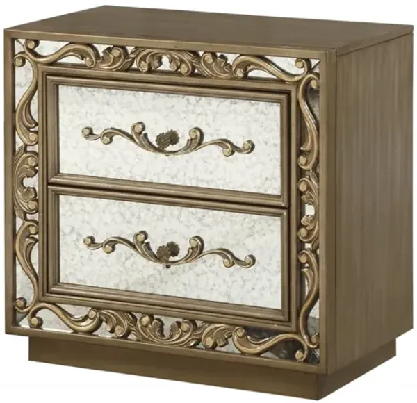 Mirrored Poplar Nightstand - Antique Gold