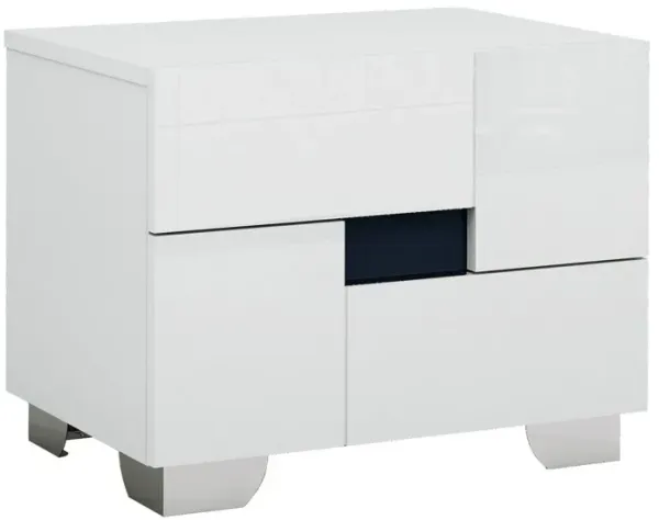 Two Drawer Wood Mirrored Nightstand With Storage - White