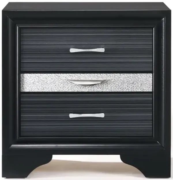 Rectangular Three Drawers Nightstand With Solid Wood Top - Black