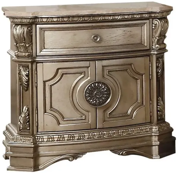 One Drawer Faux Marble And Solid Wood Nightstand With Storage - Champagne