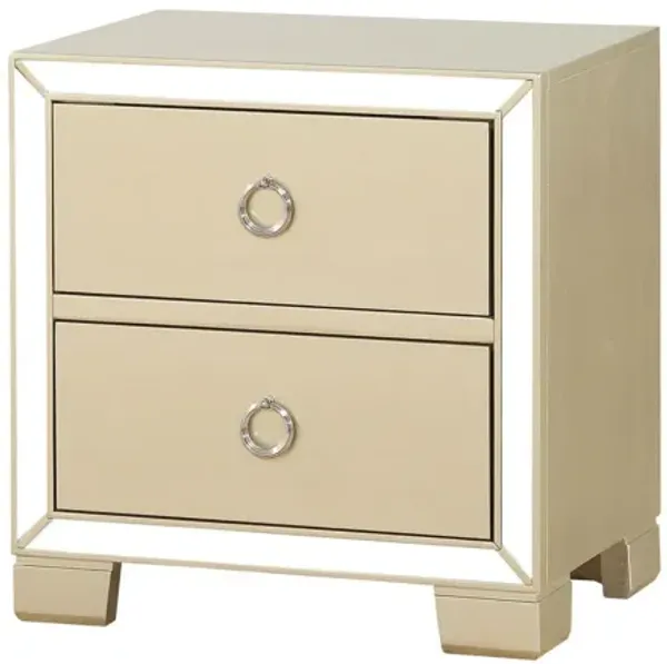 Wood Mirror Veneer Nightstand - Champagne