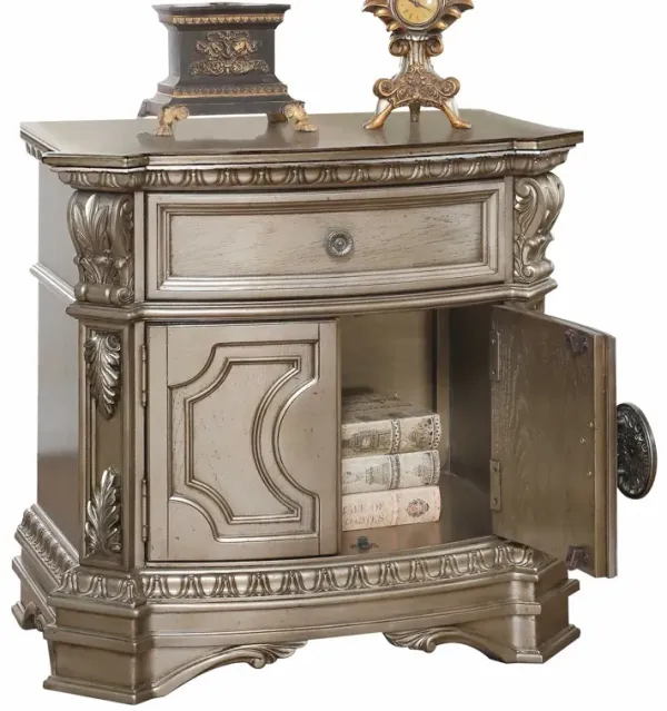 One Drawer Solid Wood Mirrored Nightstand - Champagne