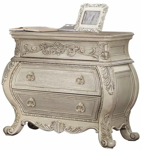 Three Drawers Solid Wood Nightstand - Antiqued White