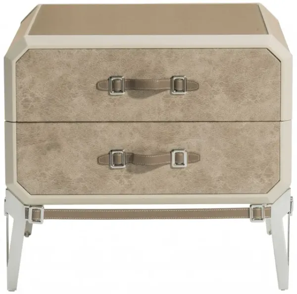 Vintage Pu Wood Upholstered (Front) Metal Leg Veneer (Melamine) Nightstand - Beige