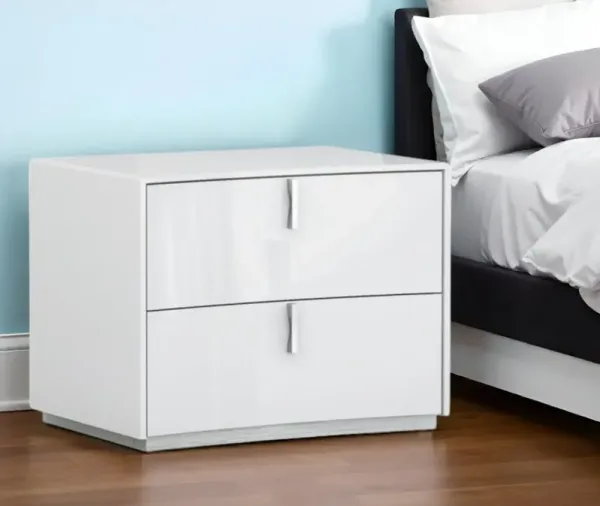 Two Drawers Manufactured Wood Nightstand - White