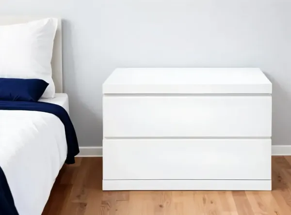 Two Drawer Glossy Finish Nightstand - White