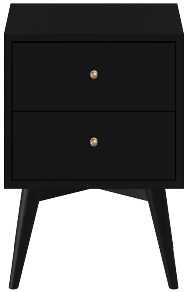 Two Drawer Solid Wood Nightstand - Black