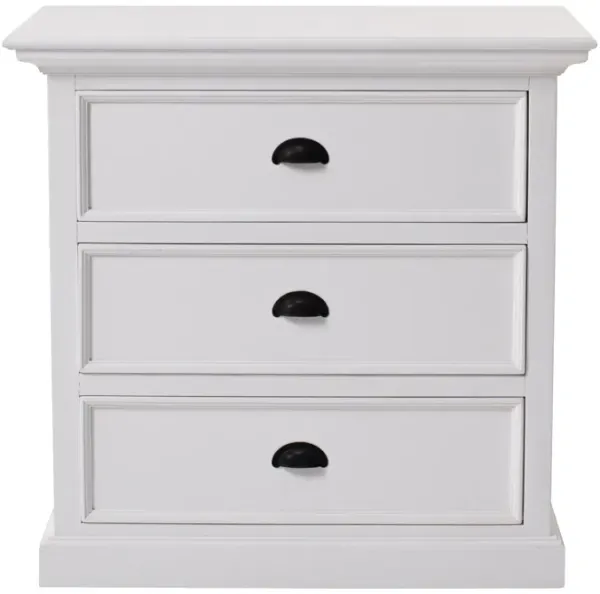 Classic Large Three Drawer Nightstand - White