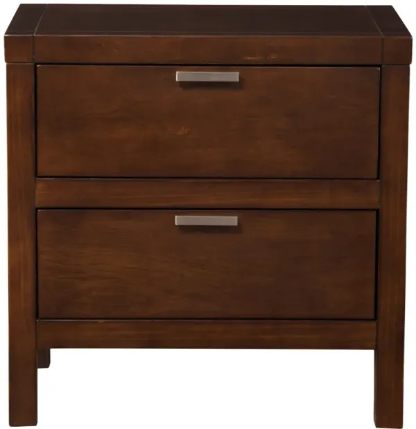 Two Drawers Faux Wood Nightstand - Brown