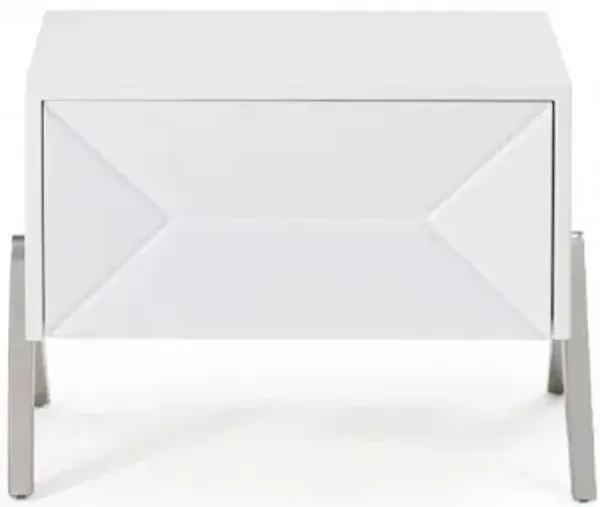 Modern Nightstand With One Drawer And Steel Legs - Silky White