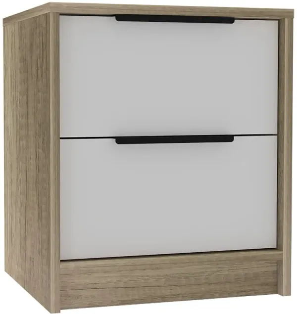 Mod Two Drawer Nightstand - Light Oak And White