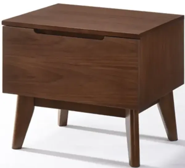 Mid Century Modern Walnut Veneer Nightstand - Dark Brown