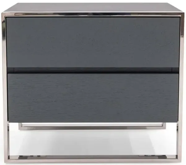 Modern Nightstand With Two Drawers - Gray And Stainless Steel