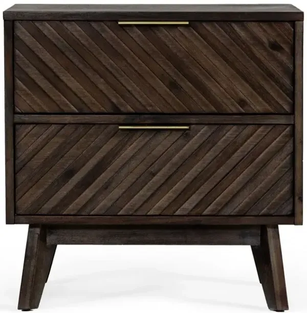 Classic Chevron Nightstand With Two Drawers - Dark Brown