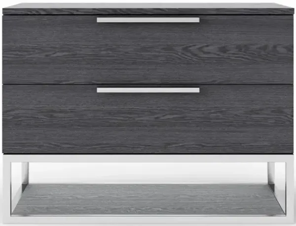 22" Two Drawers Solid Wood Nightstand - Gray