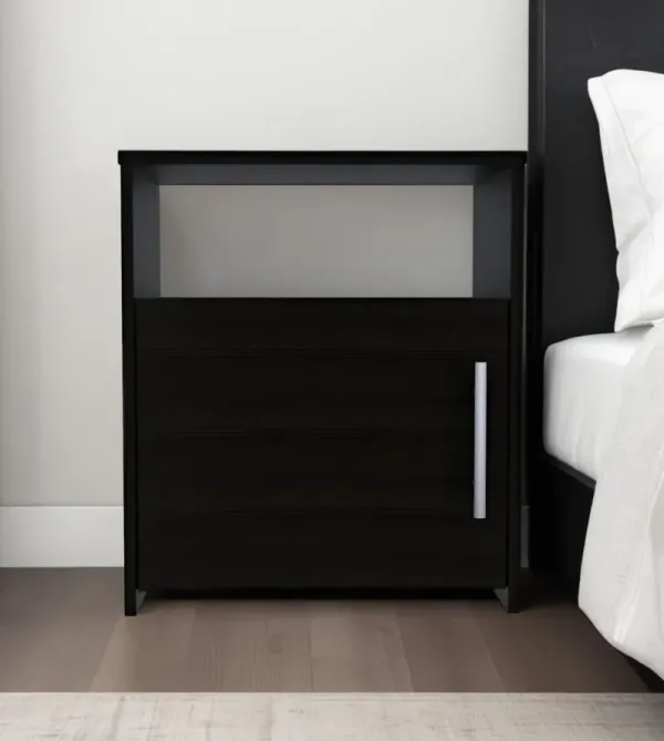 23" Faux Wood Nightstand With Storage - Black