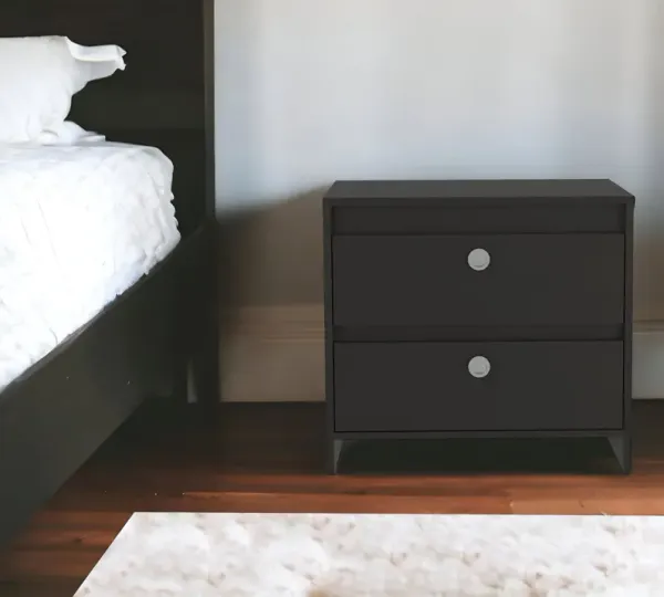 Modern And Minimalist Two Drawer Nightstand - Black