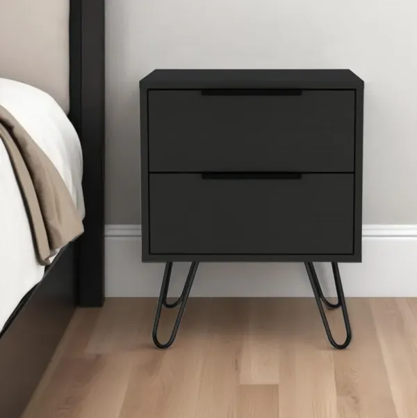 17.7" x 13.7" x 22.4" Two Drawer Faux Wood Nightstand - Black