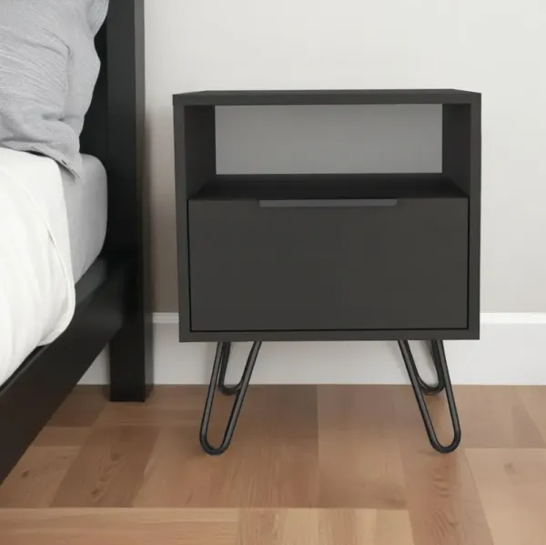 17.7" x 13.7" x 22.2" Faux Wood Nightstand With Storage - Black