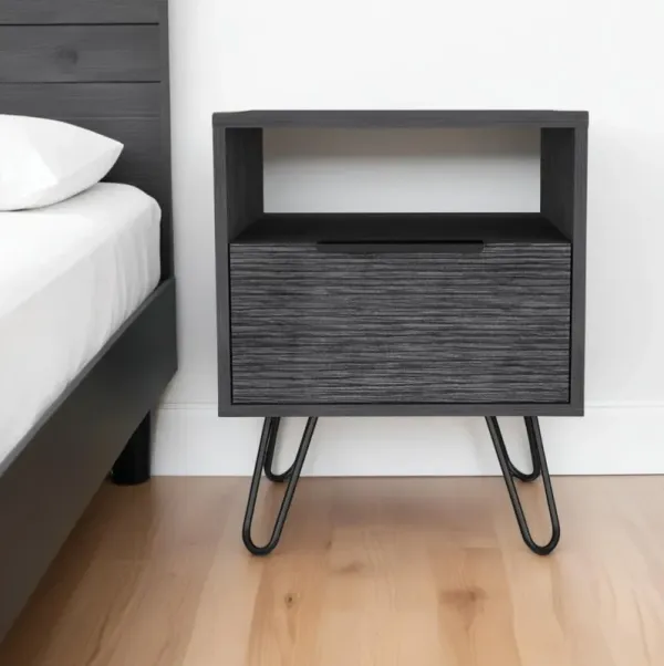 17.7" x 13.7" x 22.2" Faux Wood Nightstand With Storage - Gray