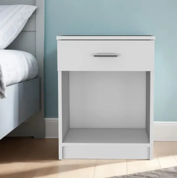22" One Drawer Faux Wood Nightstand - White