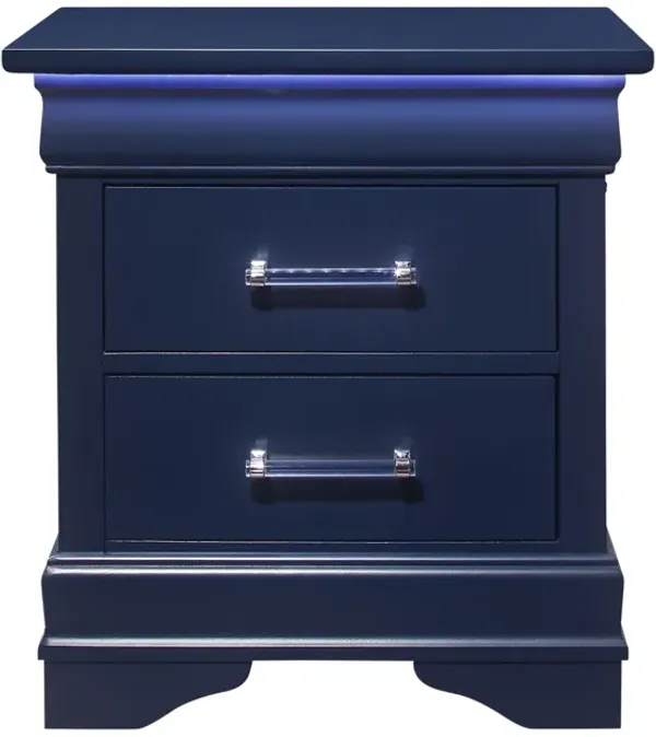 Two Drawer Solid Wood Lighted Nightstand - Blue