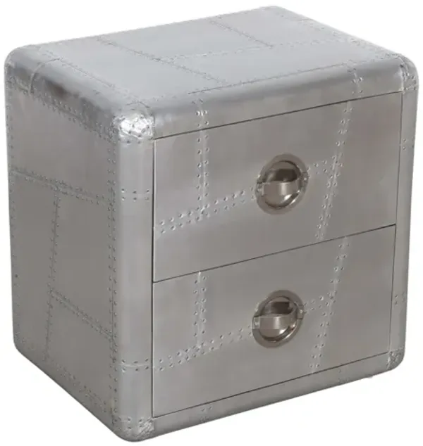 24" Two Drawer Nightstand - Silver