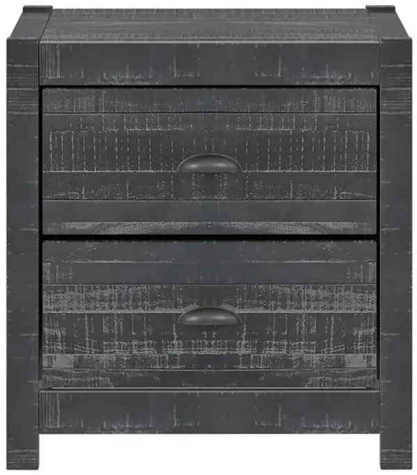 Distressed Solid Wood Two Drawer Nightstand - Dark Gray