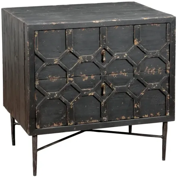 28" Two Drawer Nightstand - Black