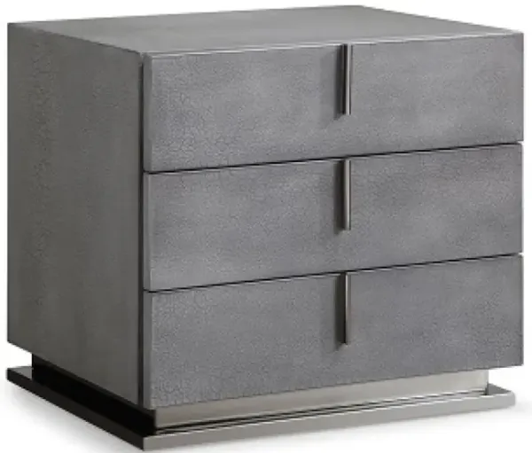 Crackle Finish Three Drawer Nightstand - Gray
