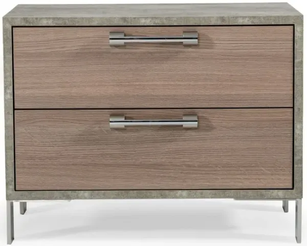 20" Two Drawer Nightstand - Brown Oak And Gray