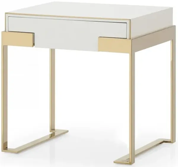 One Drawer Nightstand - Champagne Gold And White