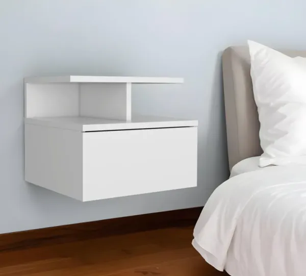 Wood One Drawer Floating Nightstand - White