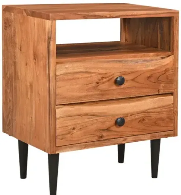 28" Two Drawer Solid Wood Nightstand - Brown