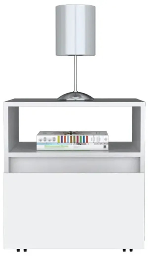 15.8" x 15.8" x 20.5" One Drawer Faux Wood Nightstand - White