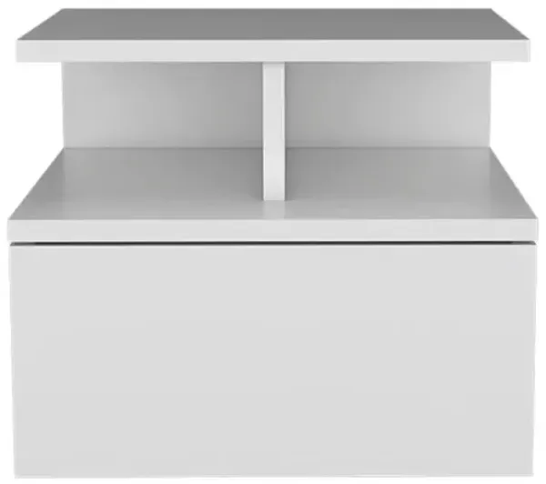 14" x 13.2" x 11.6" One Drawer Faux Wood Floating Nightstand - White