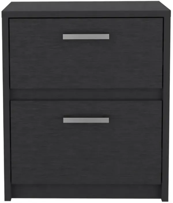 19" Two Drawer Faux Wood Nightstand - Black