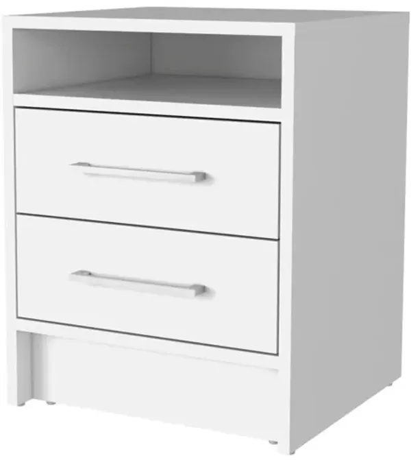 Two Drawers Faux Wood Nightstand - White