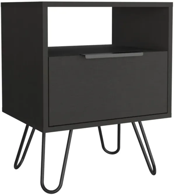 22" Faux Wood Nightstand With Storage - Black